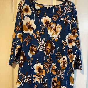 Emily Daniels Blue Floral V-Neck Blouse